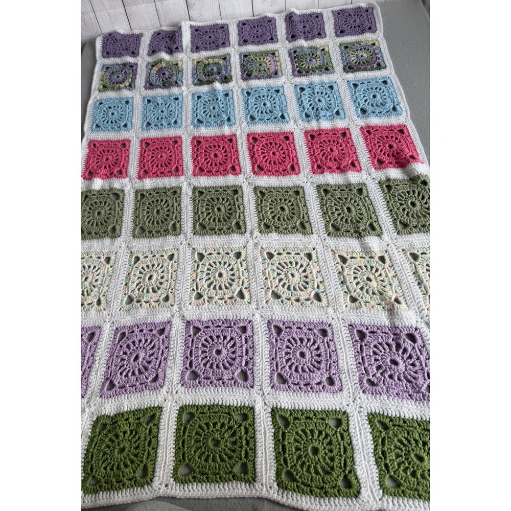 Handmade Crochet Granny Square Throw Blanket Multi Color Boho Afghan 27x42